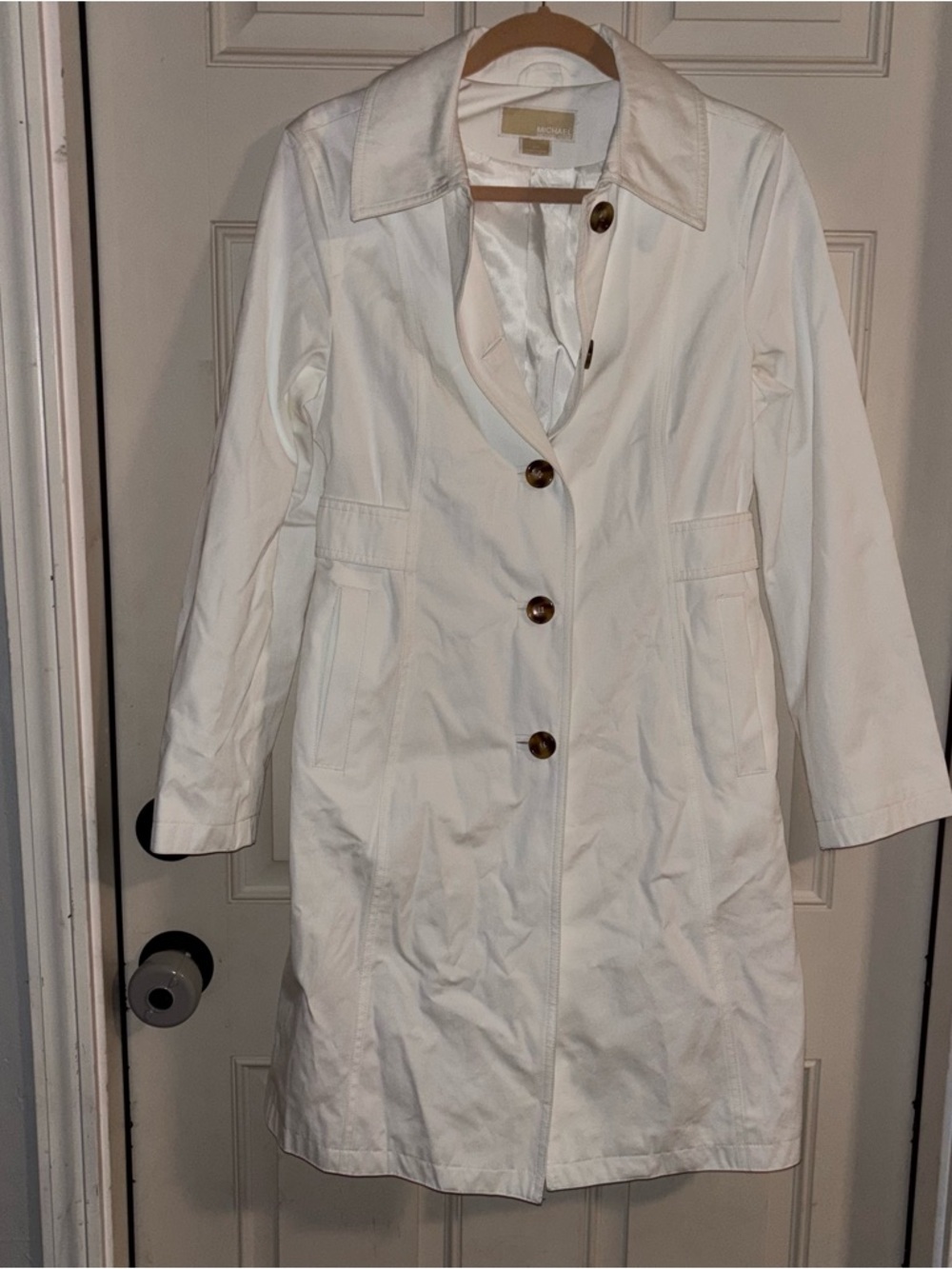 MICHAEL Michael Kors White Button-Front Trench Coat Basic Staple Professional